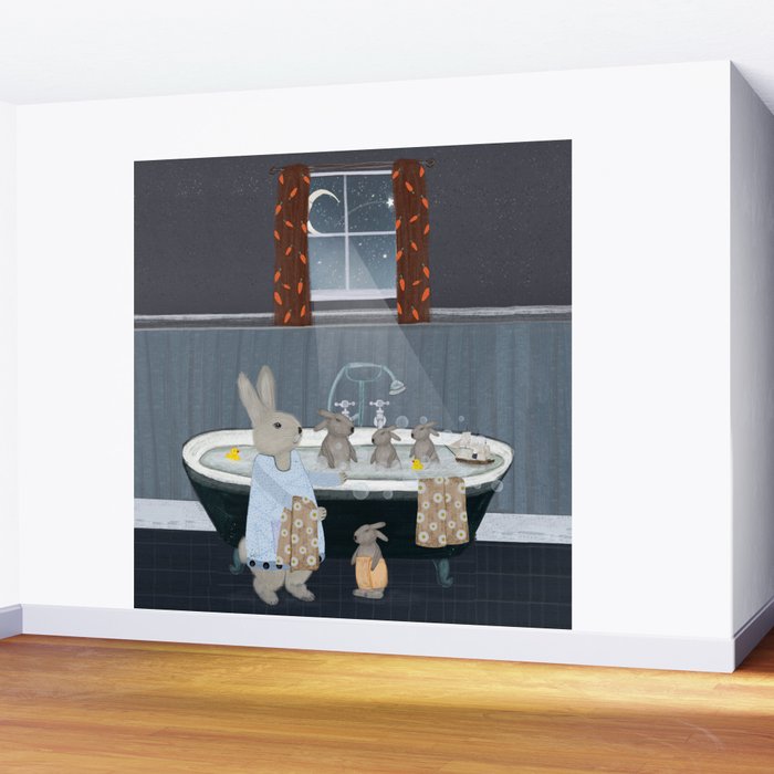 bunny bath time Wall Mural Gallery Image 2