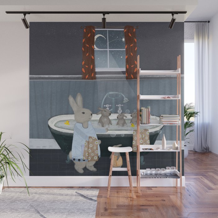 bunny bath time Wall Mural Gallery Image 1