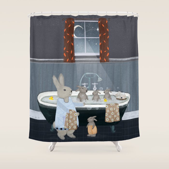 bunny bath time Shower Curtain Gallery Image 1