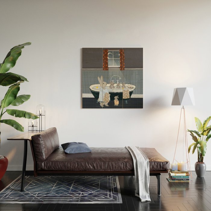 bunny bath time Wood Wall Art Gallery Image 2