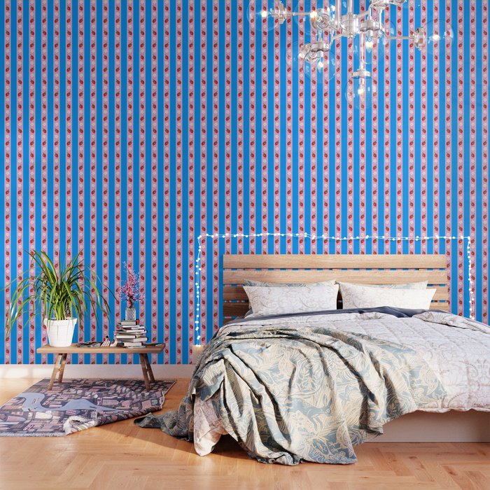Strawberry Ribbons On Blue Wallpaper Gallery Image 1