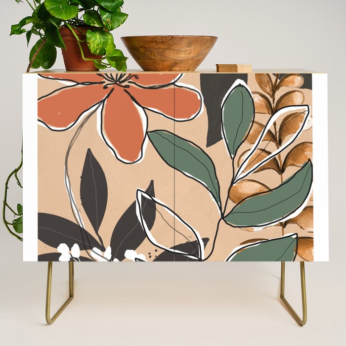 Elegant Botanical Line Art 2 Credenza Gallery Image 1