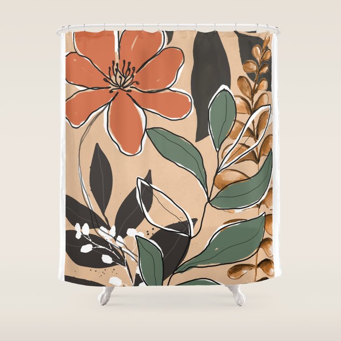 Elegant Botanical Line Art 2 Shower Curtain Gallery Image 1