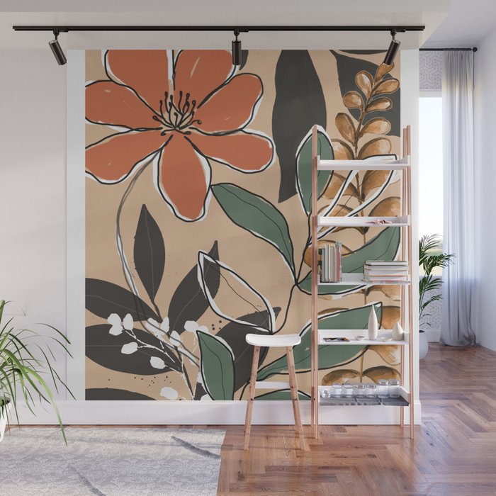 Elegant Botanical Line Art 2 Wall Mural Gallery Image 1