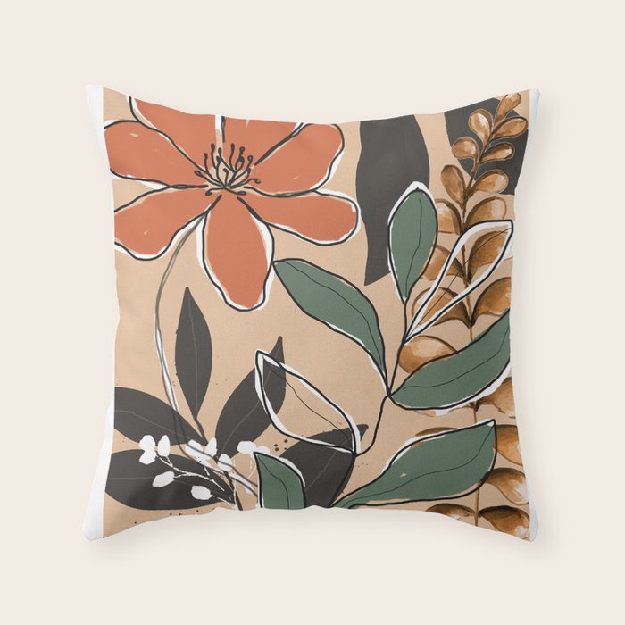 Elegant Botanical Line Art 2 Throw Pillow Gallery Image 1