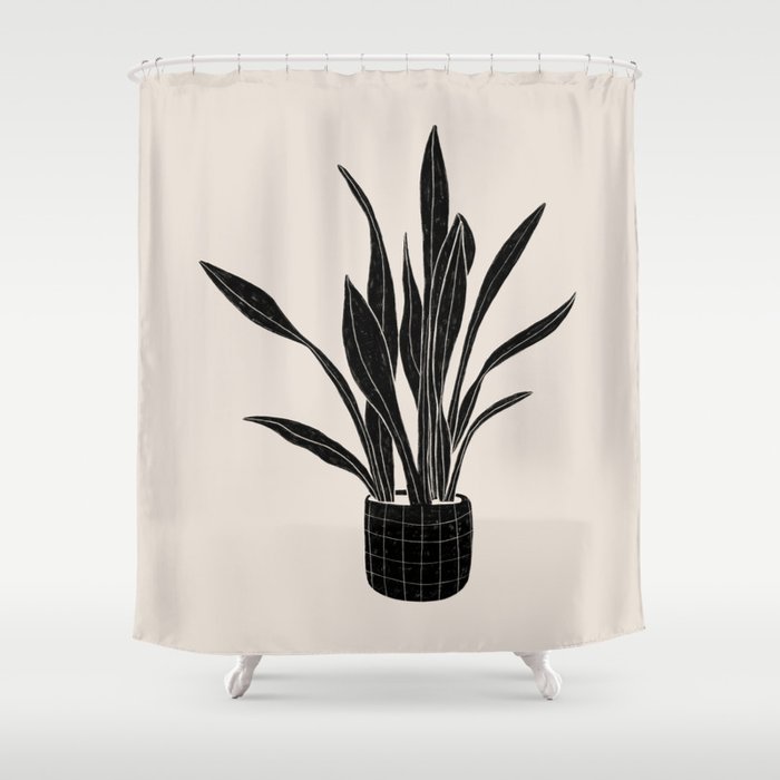 Black & White Plants / Snake Plant Shower Curtain Gallery Image 1