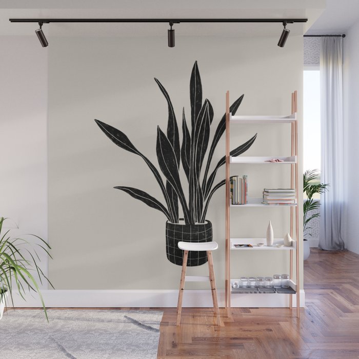 Black & White Plants / Snake Plant Wall Mural Gallery Image 1