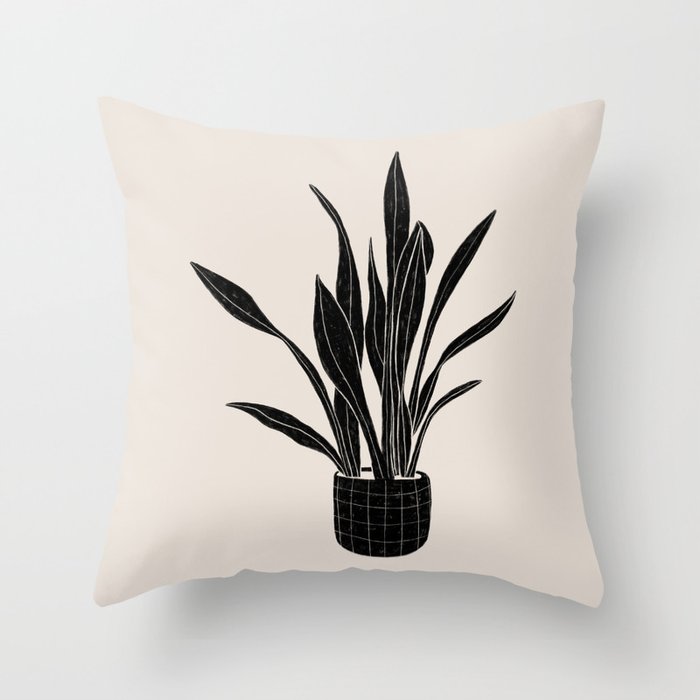 Black & White Plants / Snake Plant Throw Pillow Gallery Image 6