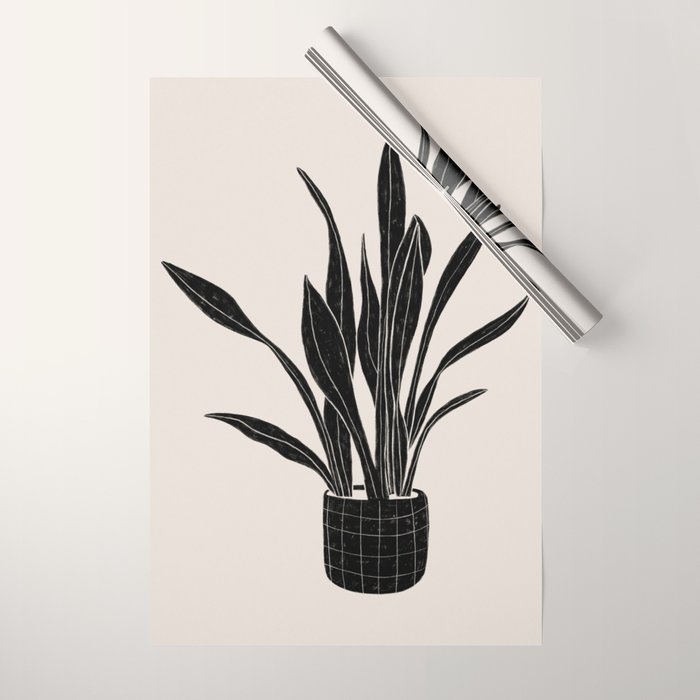 Black & White Plants / Snake Plant Wrapping Paper Gallery Image 1