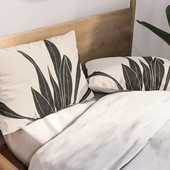 Black & White Plants / Snake Plant Pillow Sham Gallery Image 2