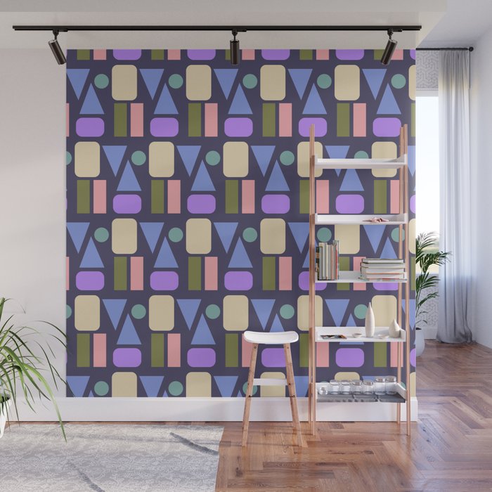 Mid-century Geometric Color Fun - Dark Blue Wall Mural Gallery Image 1