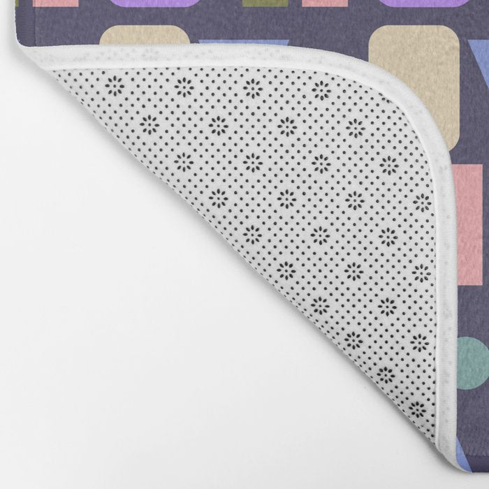 Mid-century Geometric Color Fun - Dark Blue Bath Mat Gallery Image 2