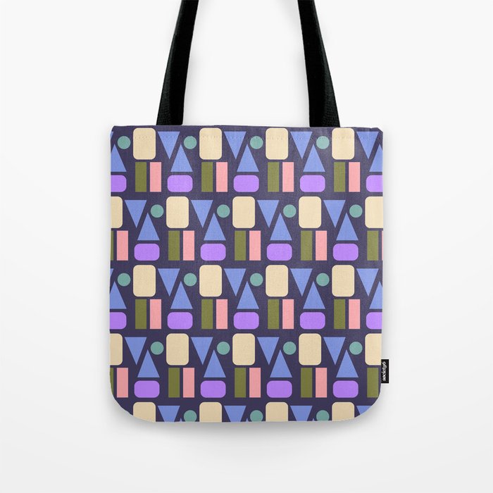 Mid-century Geometric Color Fun - Dark Blue Tote Bag Gallery Image 1