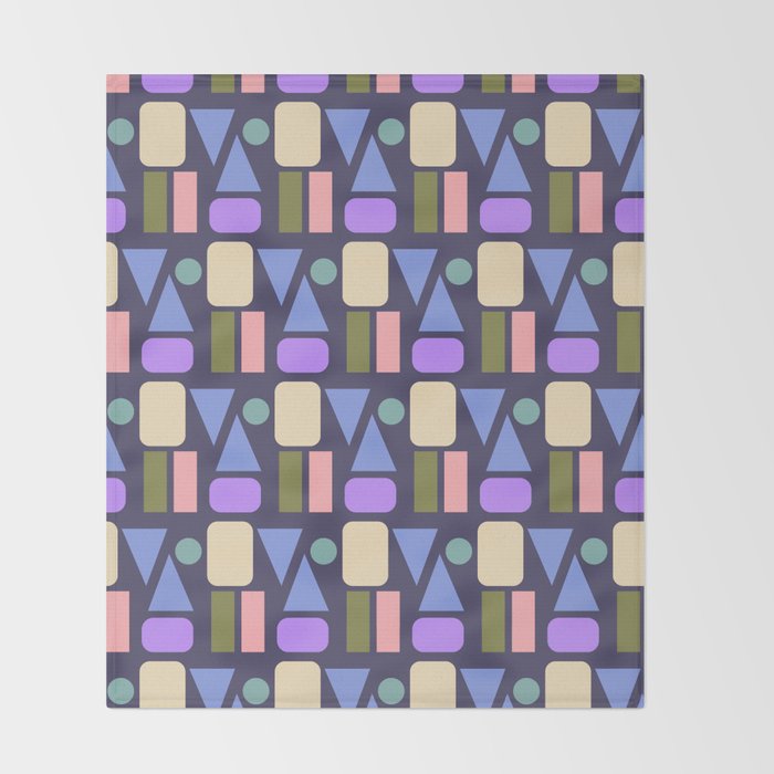 Mid-century Geometric Color Fun - Dark Blue Throw Blanket Gallery Image 2