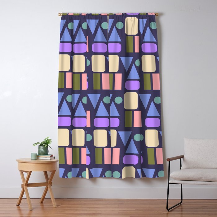 Mid-century Geometric Color Fun - Dark Blue Window Curtain Gallery Image 1