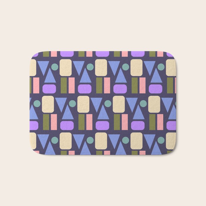 Mid-century Geometric Color Fun - Dark Blue Bath Mat Gallery Image 1