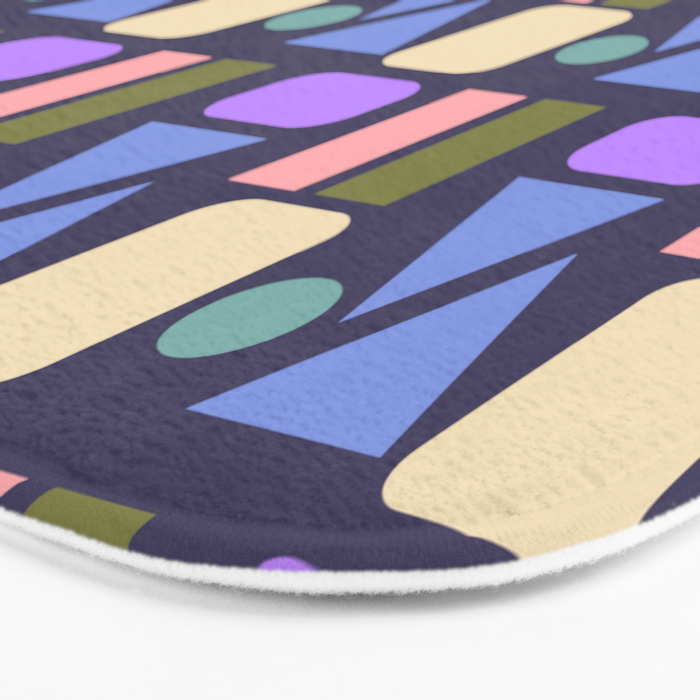 Mid-century Geometric Color Fun - Dark Blue Bath Mat Gallery Image 3