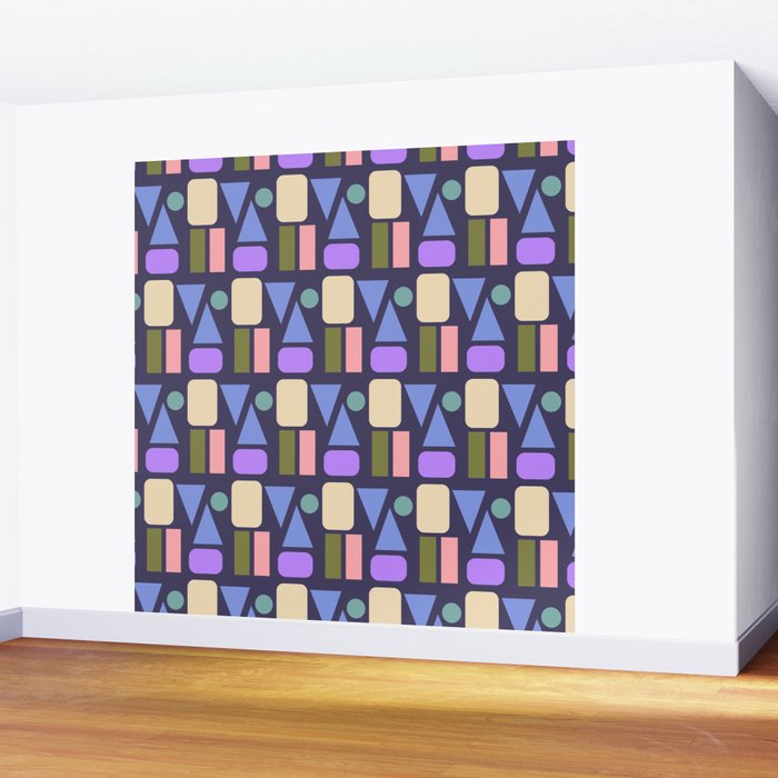 Mid-century Geometric Color Fun - Dark Blue Wall Mural Gallery Image 2