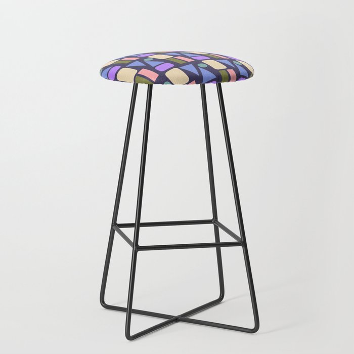 Mid-century Geometric Color Fun - Dark Blue Stool Gallery Image 1