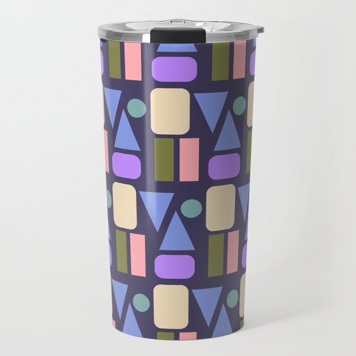 Mid-century Geometric Color Fun - Dark Blue Travel Mug Gallery Image 1