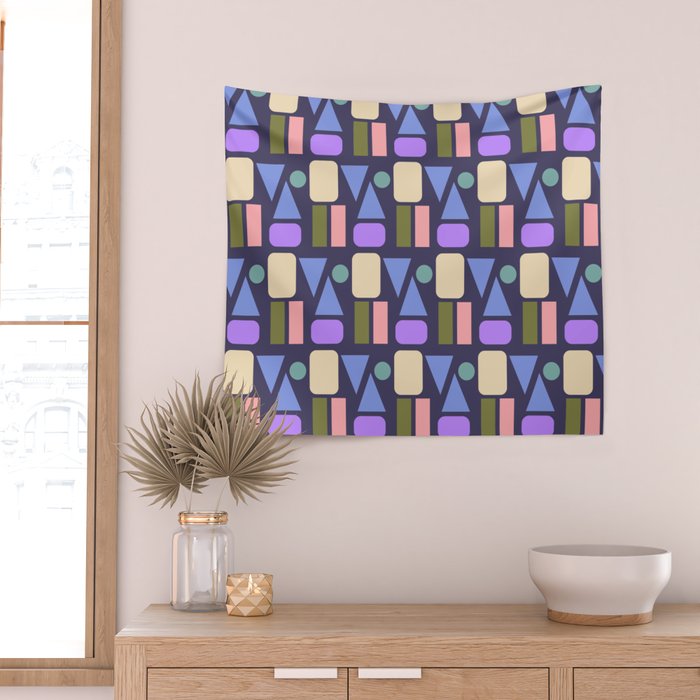 Mid-century Geometric Color Fun - Dark Blue Wall Tapestry Gallery Image 2
