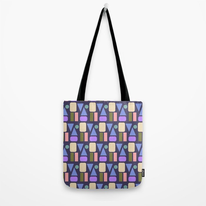 Mid-century Geometric Color Fun - Dark Blue Tote Bag Gallery Image 2