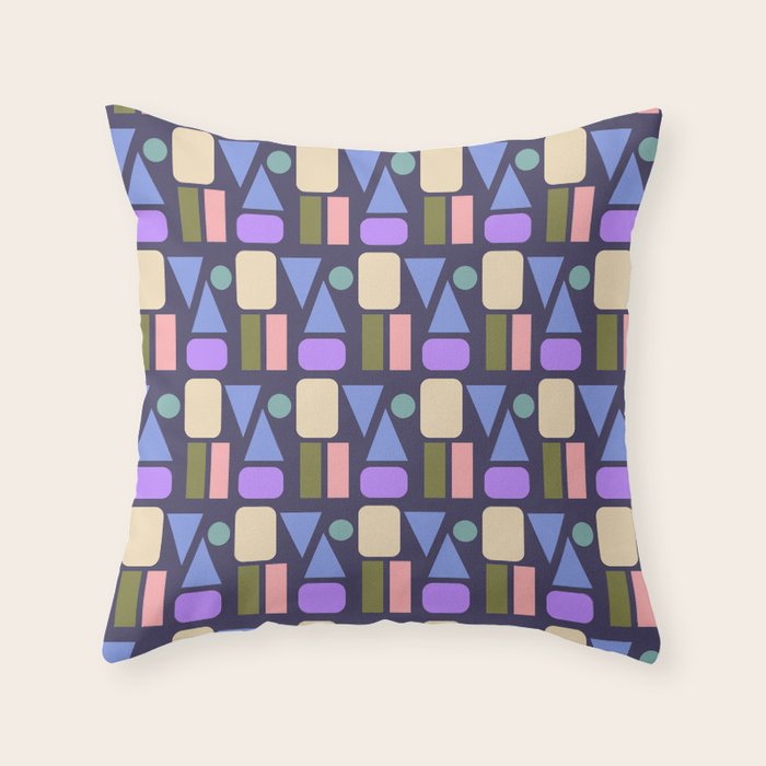 Mid-century Geometric Color Fun - Dark Blue Throw Pillow Gallery Image 1