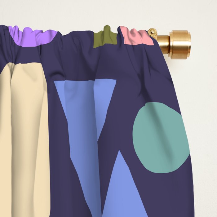 Mid-century Geometric Color Fun - Dark Blue Window Curtain Gallery Image 2