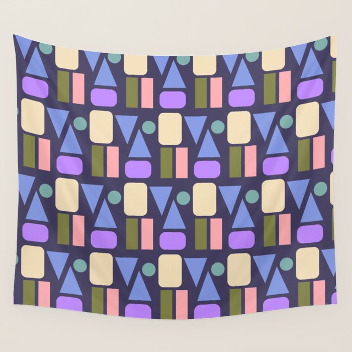 Mid-century Geometric Color Fun - Dark Blue Wall Tapestry Gallery Image 4