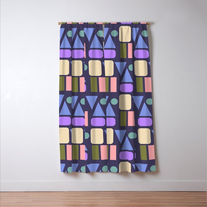 Mid-century Geometric Color Fun - Dark Blue Window Curtain Gallery Image 3