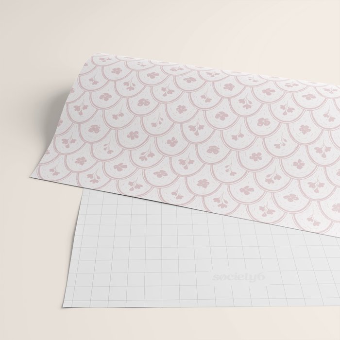 Rustic scallop floral block print - soft blush baby pink pattern Wrapping Paper Gallery Image 2