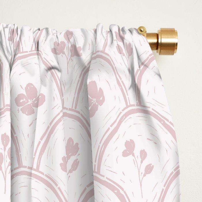 Rustic scallop floral block print - soft blush baby pink pattern Window Curtain Gallery Image 2