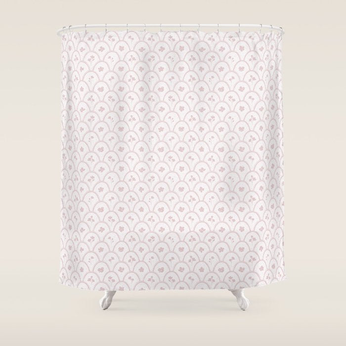 Rustic scallop floral block print - soft blush baby pink pattern Shower Curtain Gallery Image 1