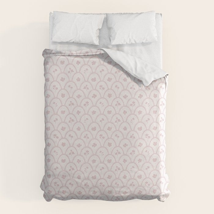 Rustic scallop floral block print - soft blush baby pink pattern Duvet Cover Gallery Image 6