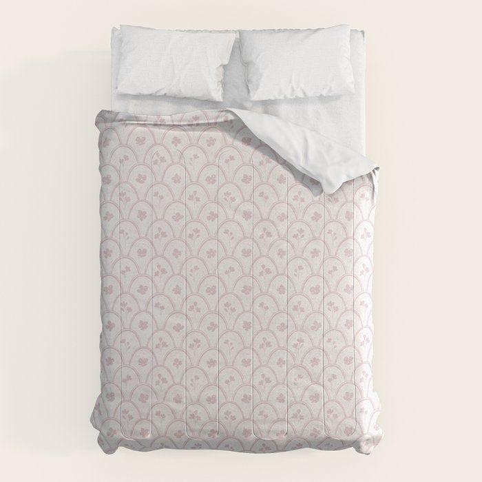 Rustic scallop floral block print - soft blush baby pink pattern Comforter Gallery Image 6