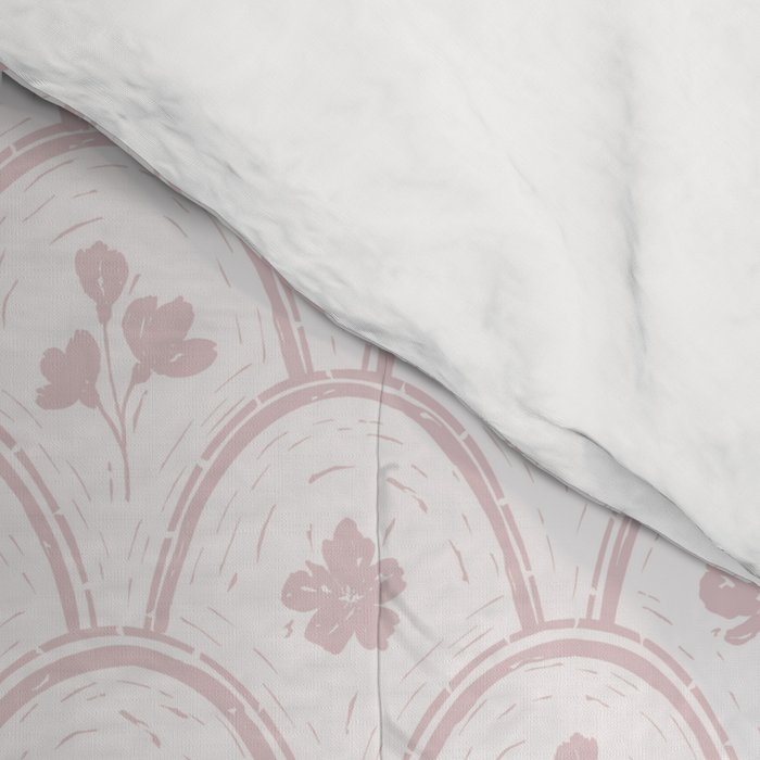 Rustic scallop floral block print - soft blush baby pink pattern Comforter Gallery Image 4