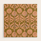 Hand-Drawn Pink And Olive Green Botanical Floral Pattern Wood Wall Art Gallery Image 1