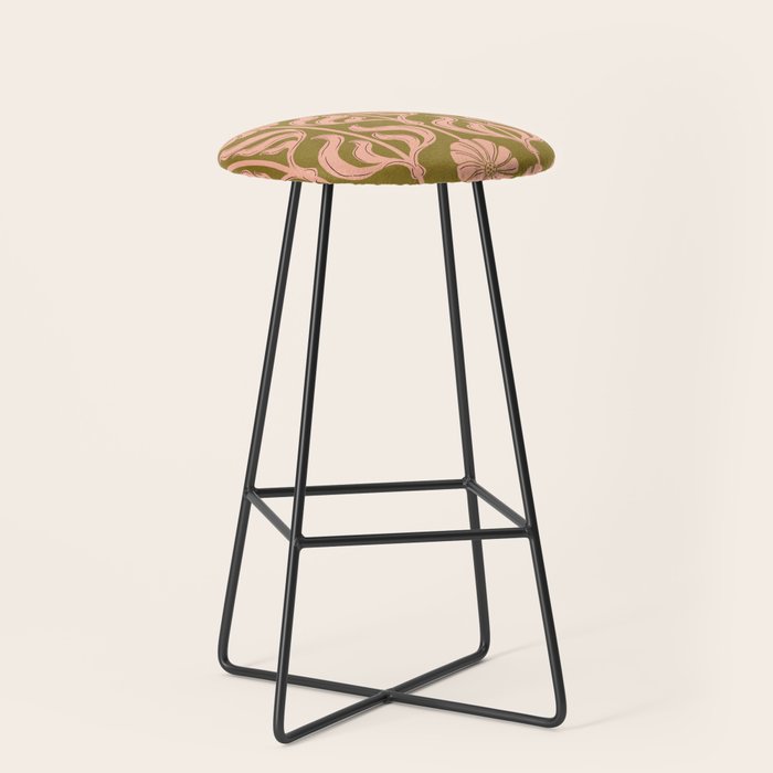 Hand-Drawn Pink And Olive Green Botanical Floral Pattern Stool Gallery Image 1
