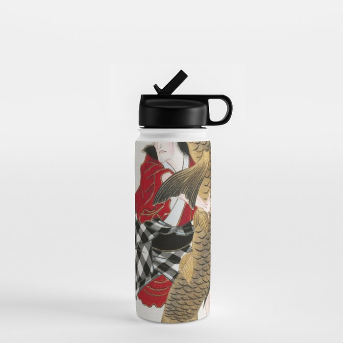 Man And Fish Japanese Woodblock Print Water Bottle Gallery Image 1