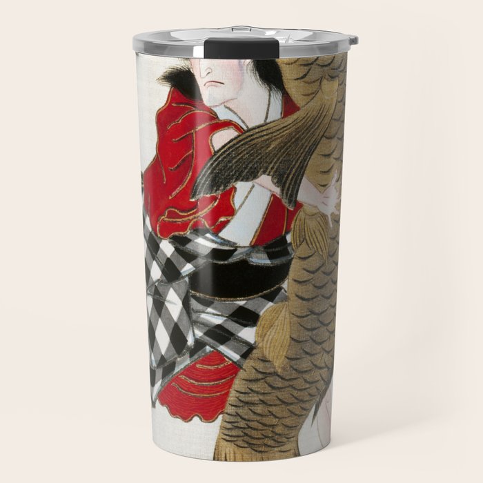 Man And Fish Japanese Woodblock Print Travel Mug Gallery Image 1