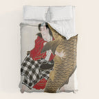 Man And Fish Japanese Woodblock Print Duvet Cover Gallery Image 6