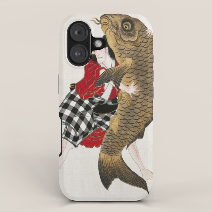 Man And Fish Japanese Woodblock Print iPhone Case Gallery Image 1