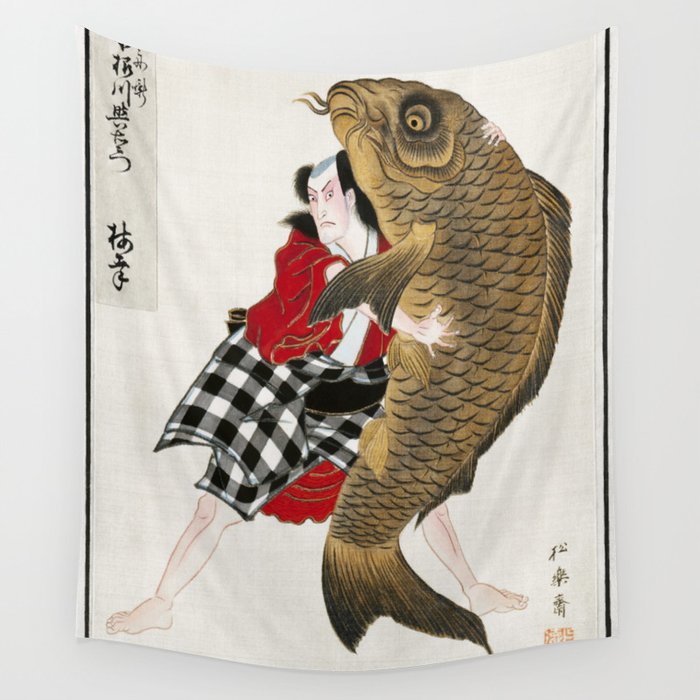 Man And Fish Japanese Woodblock Print Wall Tapestry Gallery Image 4