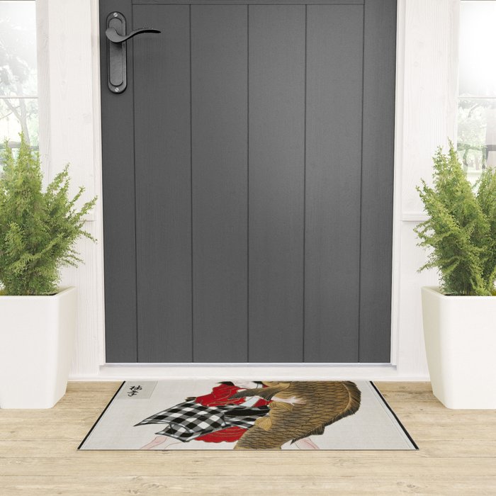 Man And Fish Japanese Woodblock Print Welcome Mat Gallery Image 3