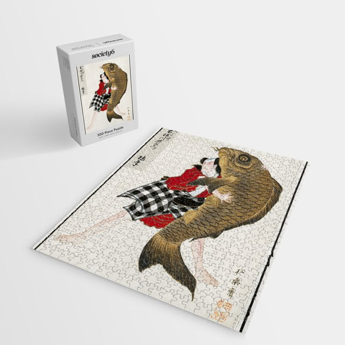 Man And Fish Japanese Woodblock Print Jigsaw Puzzle Gallery Image 2