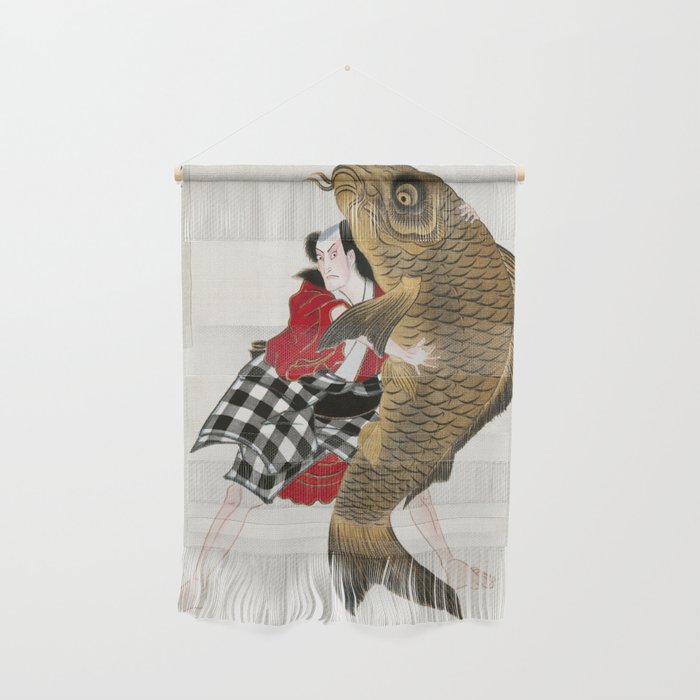 Man And Fish Japanese Woodblock Print Wall Hanging Gallery Image 1