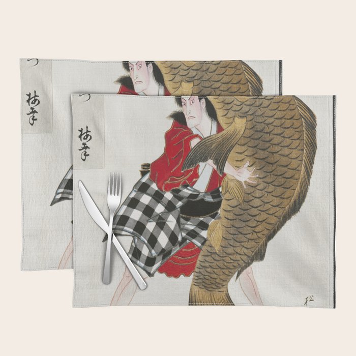Man And Fish Japanese Woodblock Print Placemat Gallery Image 1