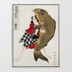 Man And Fish Japanese Woodblock Print Poster Gallery Image 4