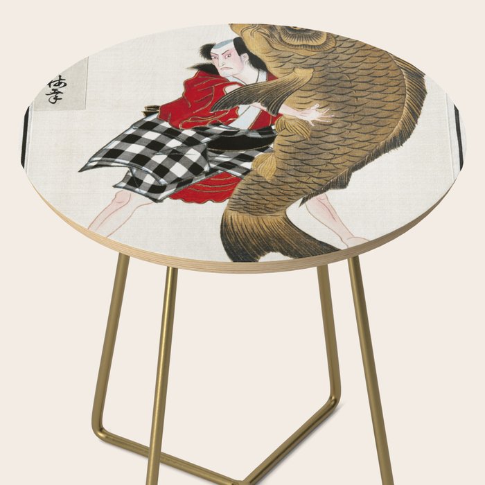 Man And Fish Japanese Woodblock Print Side Table Gallery Image 2