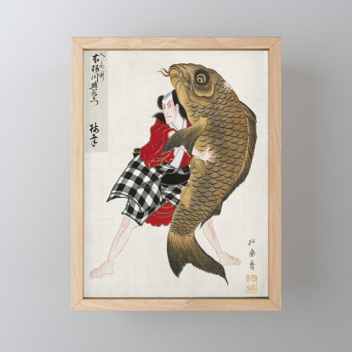 Man And Fish Japanese Woodblock Print Mini Art Print Gallery Image 1